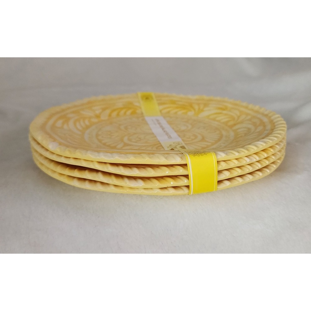 NEW Set of 4 Melamine Salad Plates Yellow Medallion Outdoor Picnic Plates - Picture 4 of 4